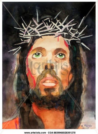 cristo y la corona de espinas Watercolour Paper Figure Painting