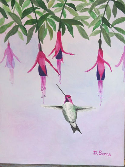 Aljabas con colibri. Acrylic Canvas Floral Painting