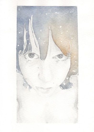 blue girl Watercolour Paper Portrait