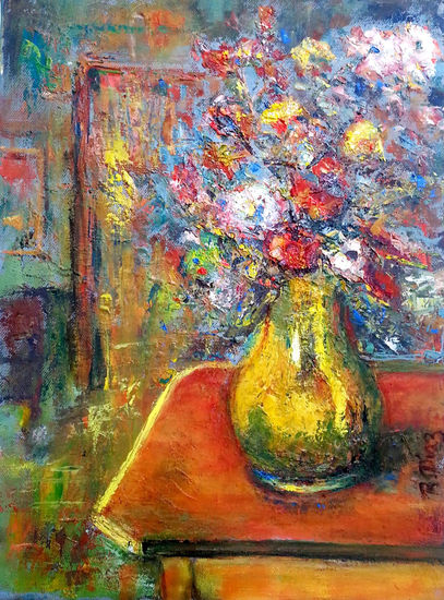 ¿Has visto mis lentes? Oil Textile Floral Painting