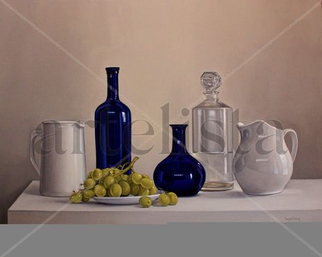 Uvas,jarras y botellas