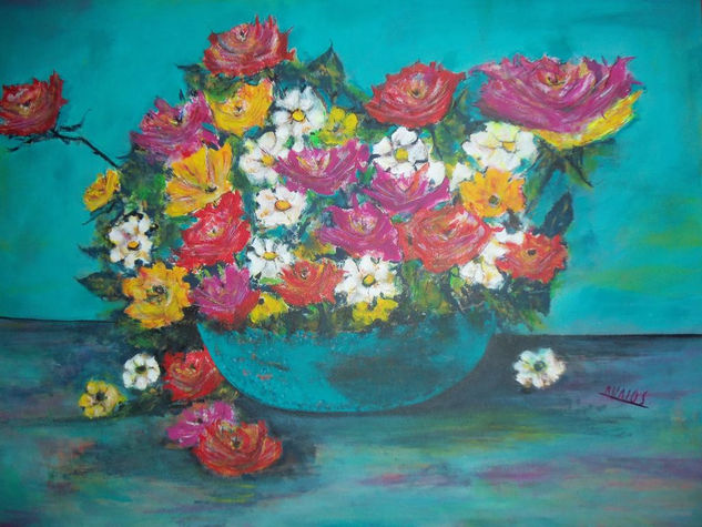 FLORES ROSAS DE MARIA Oil Canvas Floral Painting