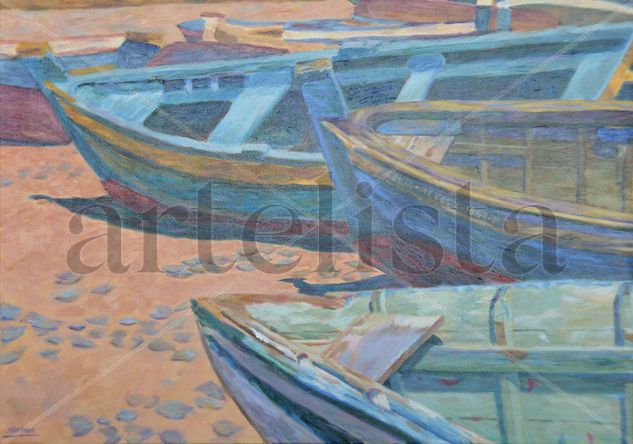 Barcos en la arena. Marijose Hurtado. Oil Canvas Landscaping