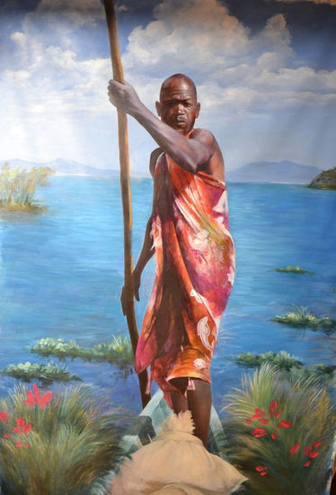 pirogue sur le lac Oil Canvas Figure Painting