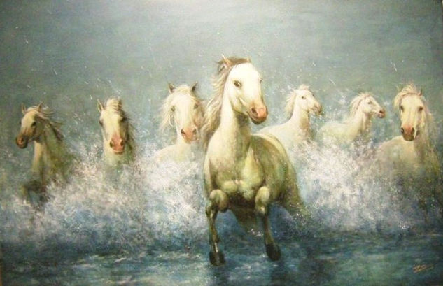 chevaux de camargue Oil Canvas Animals