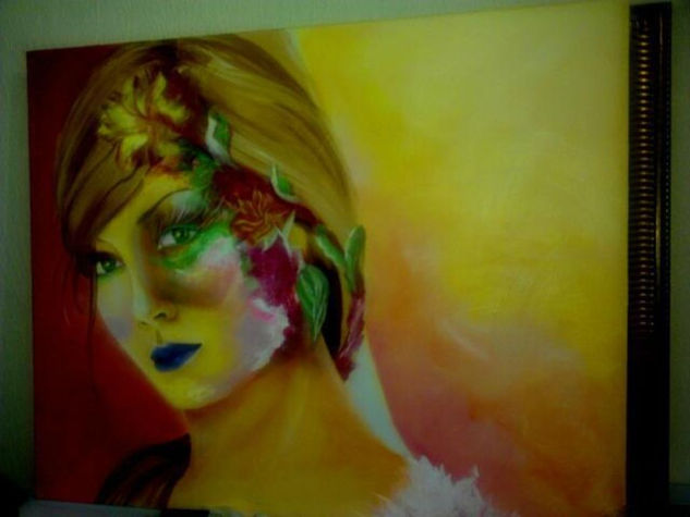 mujer de la flor Acrylic Canvas Portrait