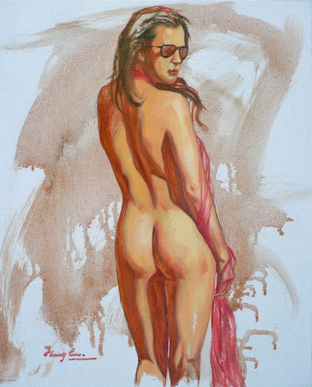 OIL PAINTING NAKED GIRL- sunglass Oil Canvas Nude Paintings