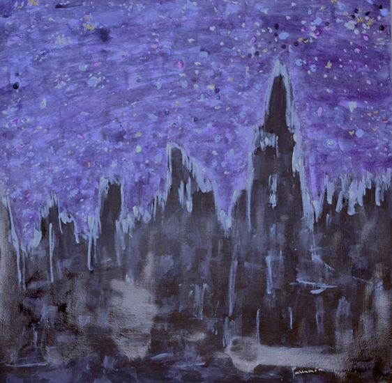 NOCTURNO EN LAS MONTAÑAS Y CIELO ESTRELLADO Acrylic Paper Landscaping