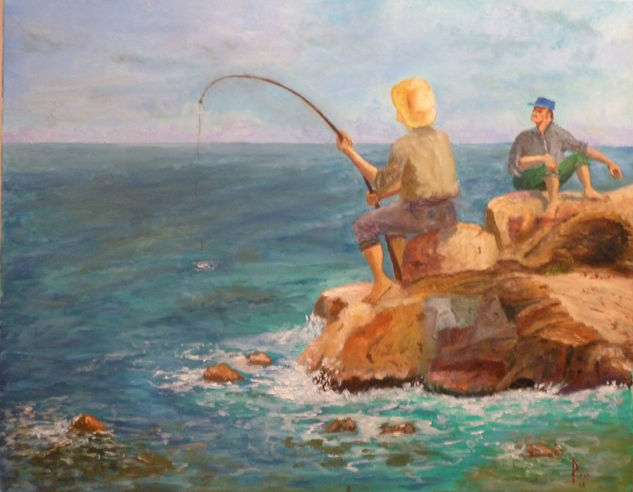 Los pescadores de caña Oil Canvas Figure Painting