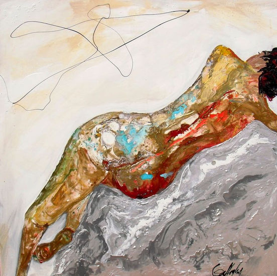 La Soñadora vendida Mixed media Textile Nude Paintings