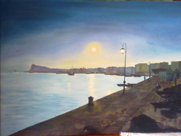 Amanecer en el Puerto de Barcelona Oil Canvas Marine Painting