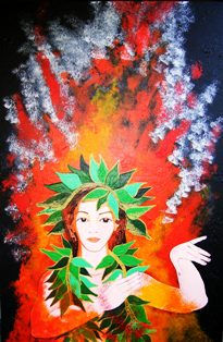 PELE, GODDESS OF THE  VOLKANOES, 2006 Acrylic Textile Figure Painting