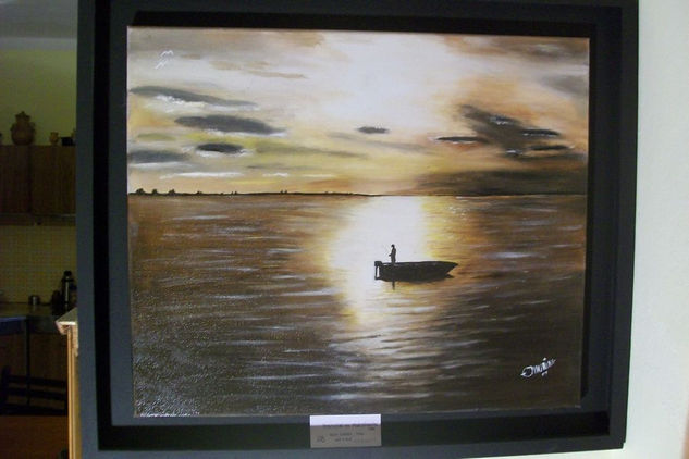 Pescador en Mar Chiquita Oil Canvas Marine Painting