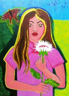 CHRYSANTHEMUS GIRL, 2005 Acrylic Textile Figure Painting