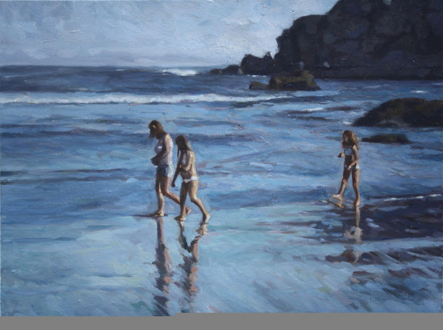 Mujeres en la playa Óleo Tela Paisaje