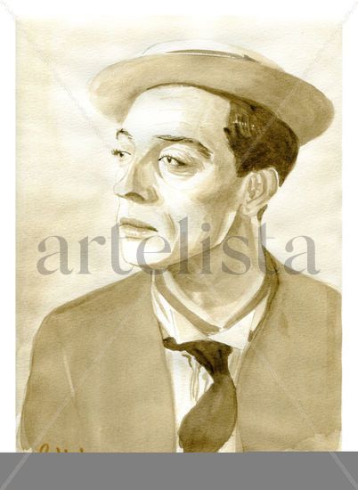 Buster Keaton Watercolour Paper Portrait