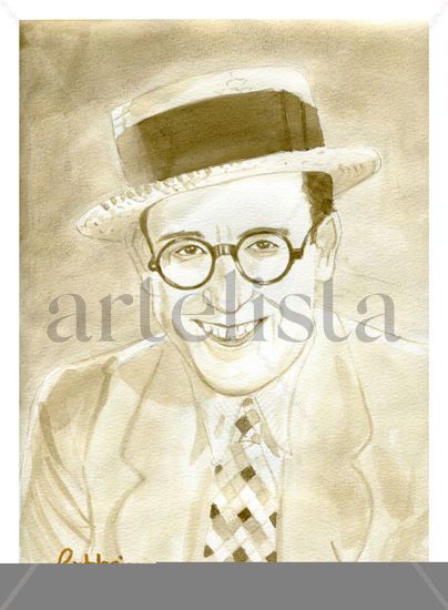 Harold Lloyd Acuarela Papel Retrato