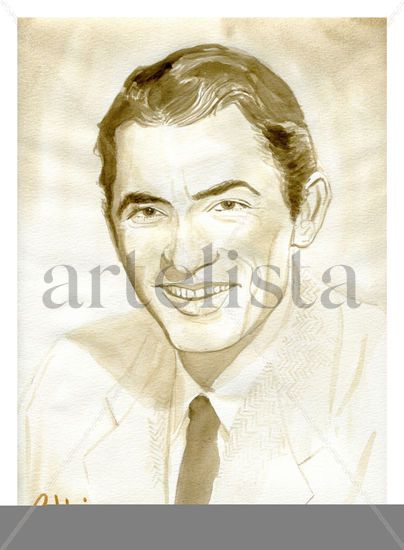 Gregory Peck Watercolour Paper Portrait