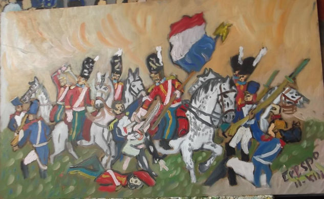 Scott Grey conquistan un águila francés en Waterloo de Crespo Oil Panel Figure Painting