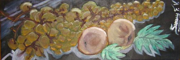 Uvas y duraznos Oil Panel Still Life Paintings