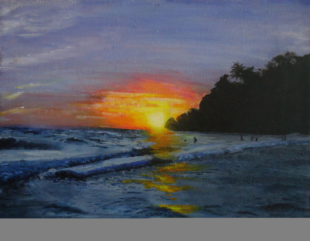 Bañistas del atardecer Acrylic Canvas Marine Painting