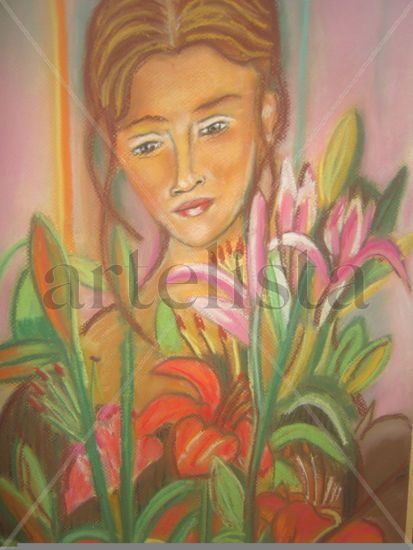 mujer con flores Pastel Papel Figura