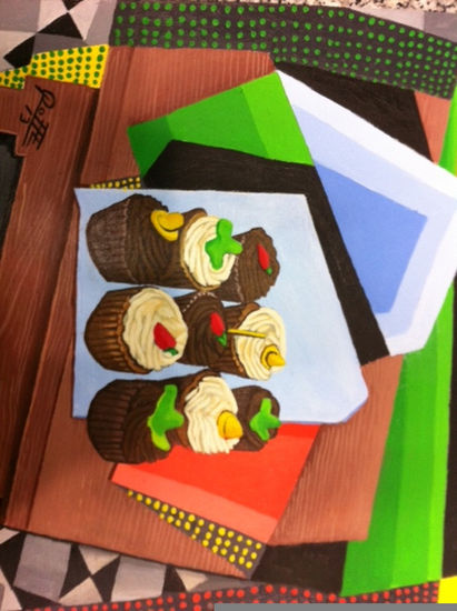 CHOCOLATE,VANILLA CUPCAKES Acrylic Panel Still Life Paintings