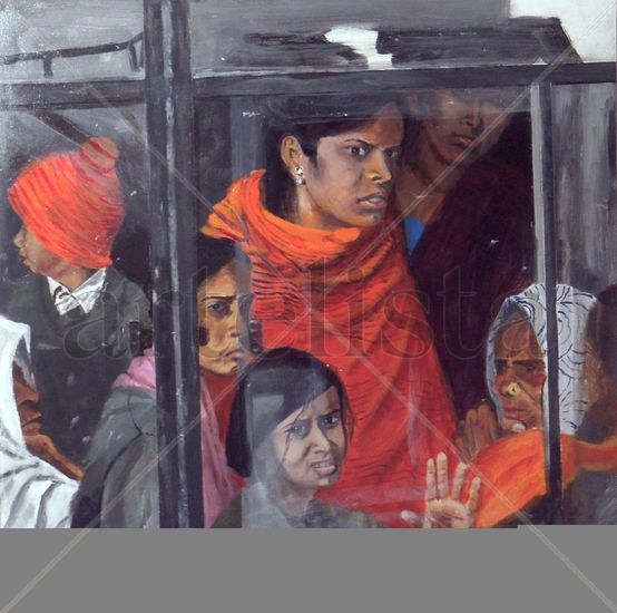 Autobus en la India Acrylic Panel Figure Painting