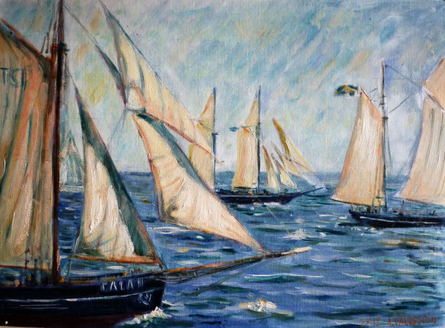 Tres goletas Oil Paper Marine Painting