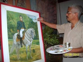 RETRATO ECUESTRE DE NUESTRO LIBERTADOR "SIMÓN BOLÍVAR" Óleo Lienzo Retrato