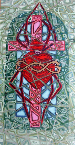 SAGRADO CORAZON MATERNO Oil Panel Figure Painting