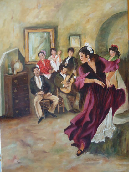 REUNION DE FLAMENCO EN LA CAVA Oil Canvas Figure Painting