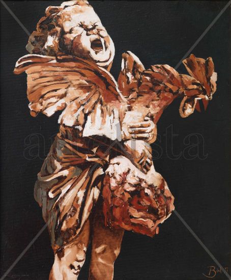 Niño con gallo, de Adriano Cecioni Oil Canvas Figure Painting