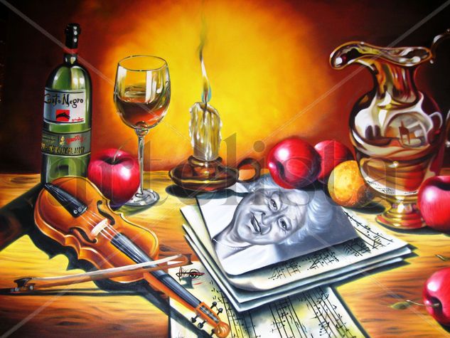 Bodegon con retrato Oil Canvas Still Life Paintings