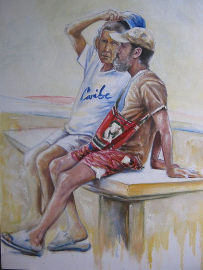 conversando frente al mar Oil Canvas Figure Painting