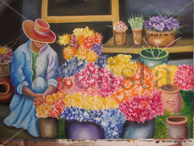 VENDEDORA DE FLORES Oil Canvas Figure Painting