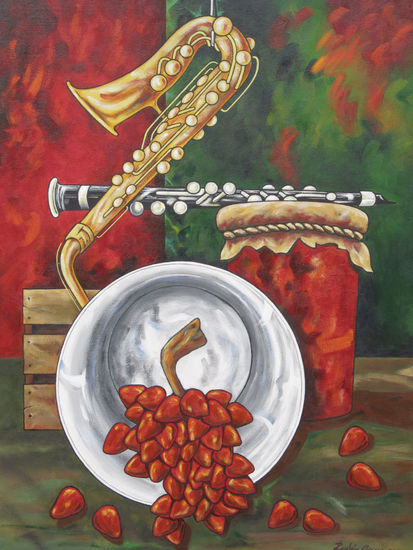 SAXOFON  Y  CHONTADUROS Acrylic Canvas Still Life Paintings