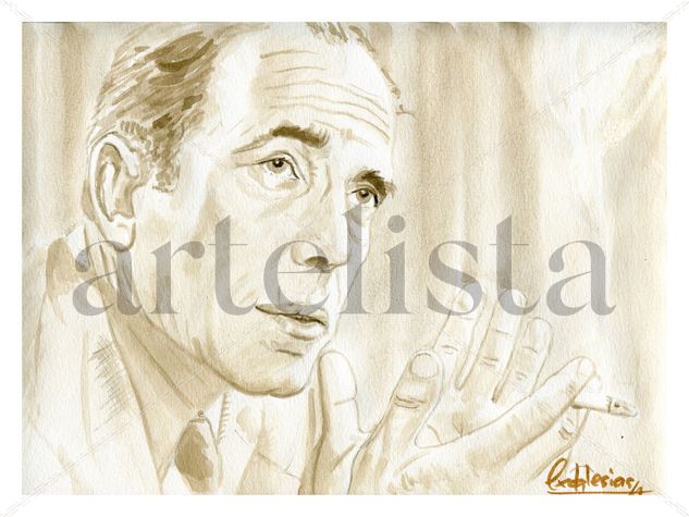 Humphrey Bogart Acuarela Papel Retrato