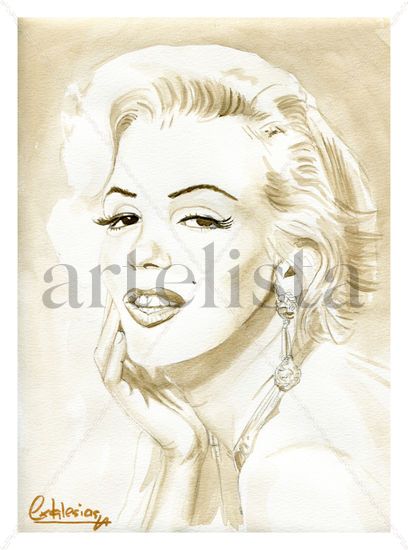 Marilyn Monroe Acuarela Papel Retrato