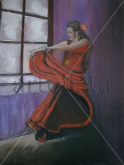 "Española bailaora" Oil Panel Figure Painting