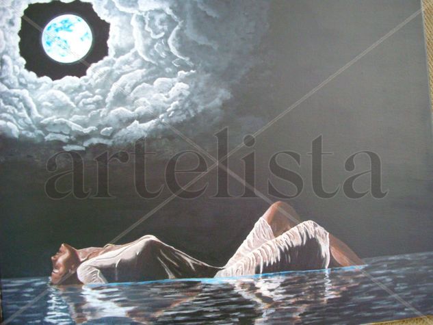 MUJER CON LUNA Acrylic Canvas Figure Painting