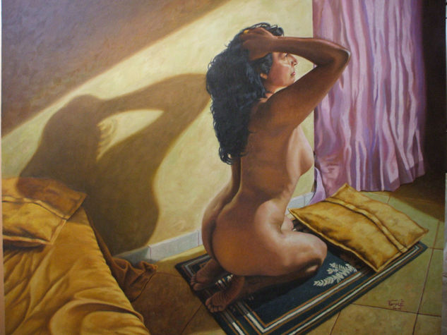 Y ALZÓ SU FRENTE AL SOL EN ESE INSTANTE Oil Canvas Nude Paintings