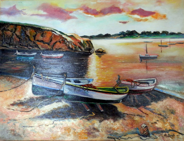 MARINA COSTA BRAVA Oil Canvas Marine Painting