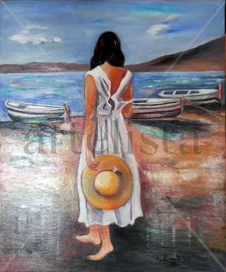 MIRANDO AL MAR Oil Canvas Figure Painting