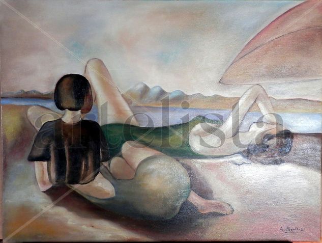 JUNTAS EN LA PLAYA Oil Canvas Figure Painting