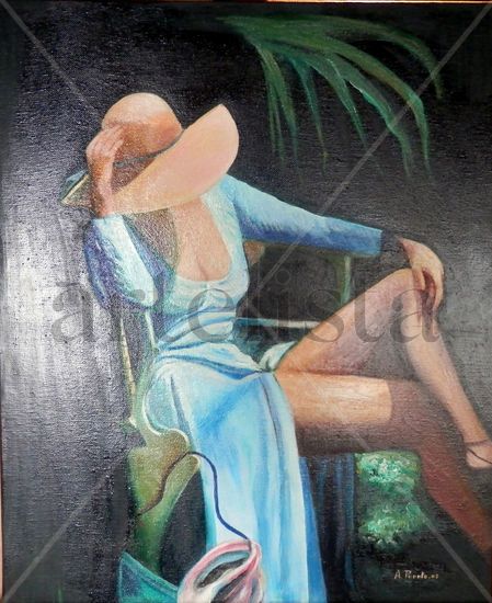 A LA SOMBRA DE LA PALMERA Oil Canvas Figure Painting