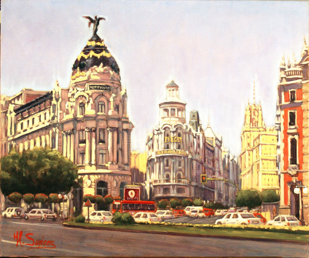 MADRID.- GRAN VIA Óleo Lienzo Paisaje