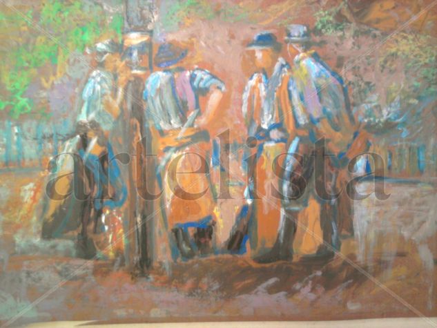 Paisanos Mixed media Panel Figure Painting