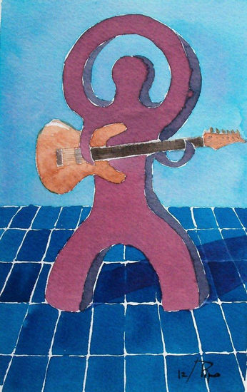 guitarrista electrico Acuarela Papel Otros