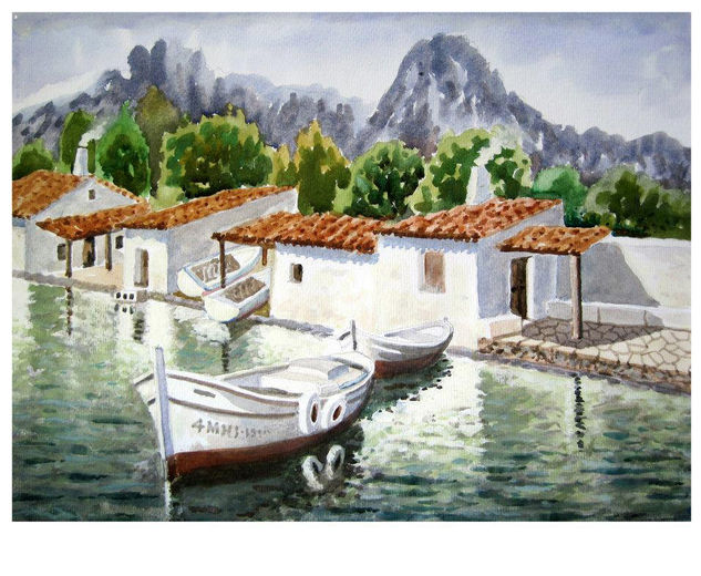 Embarcaderos Acuarela Papel Paisaje